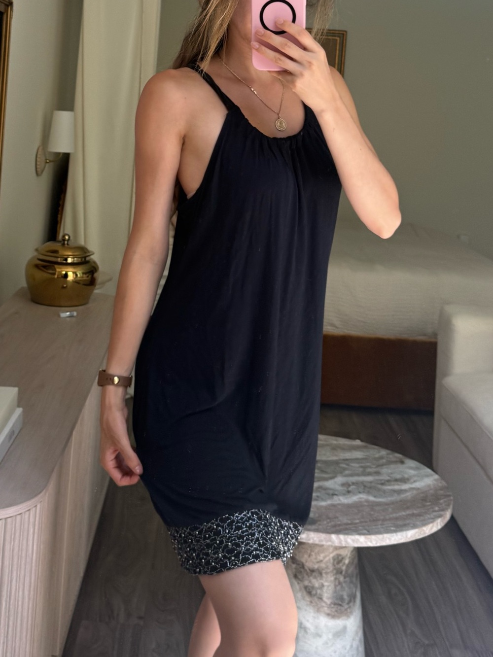 Express Vintage Y2K babydoll Black Metallic Hemline Shift Dress (Size L)
